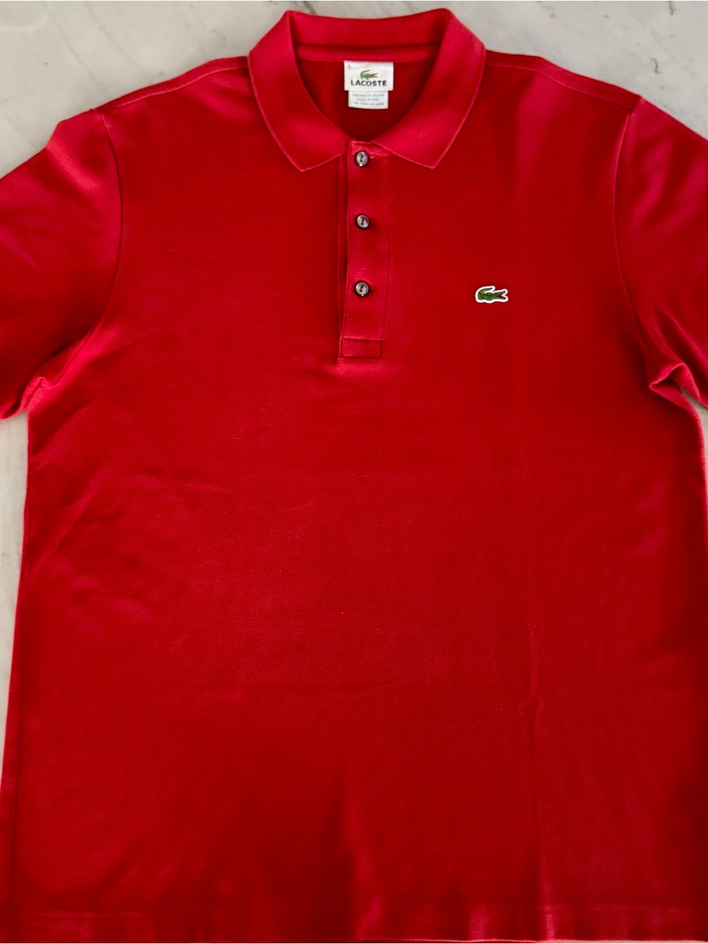 Lacoste Men's Bright Red Pique Polo Shirt with Crocodile Logo size M-5